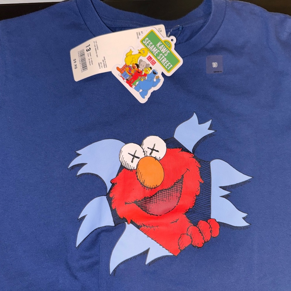 Kaws x Sesame Street Blue Elmo Short Sleeve Tee - NWT.